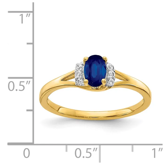 Rings 14K Yellow Gold Real Diamond and Oval Sapphire Ring Goldia