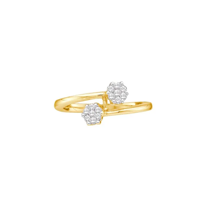 Rings 14k Yellow Gold Round Diamond Double Flower Cluster Ring 16 Cttw gndatlanta