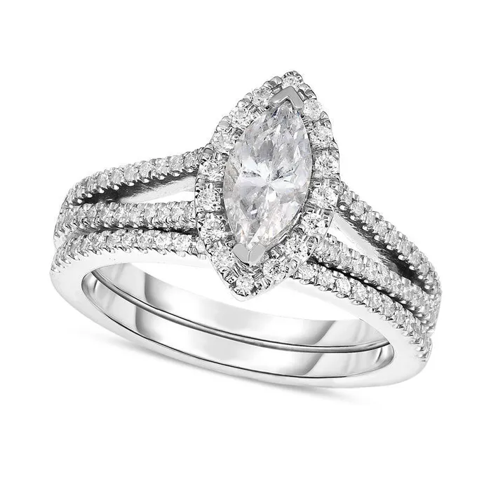 Rings 210 CT TW Marquise Natural Diamond Frame Split Shank Bridal Engagement Ring Set in Solid 14K White Gold Goldia