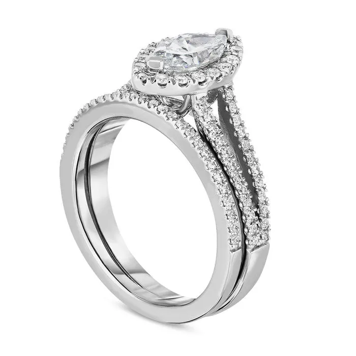Rings 210 CT TW Marquise Natural Diamond Frame Split Shank Bridal Engagement Ring Set in Solid 14K White Gold Goldia