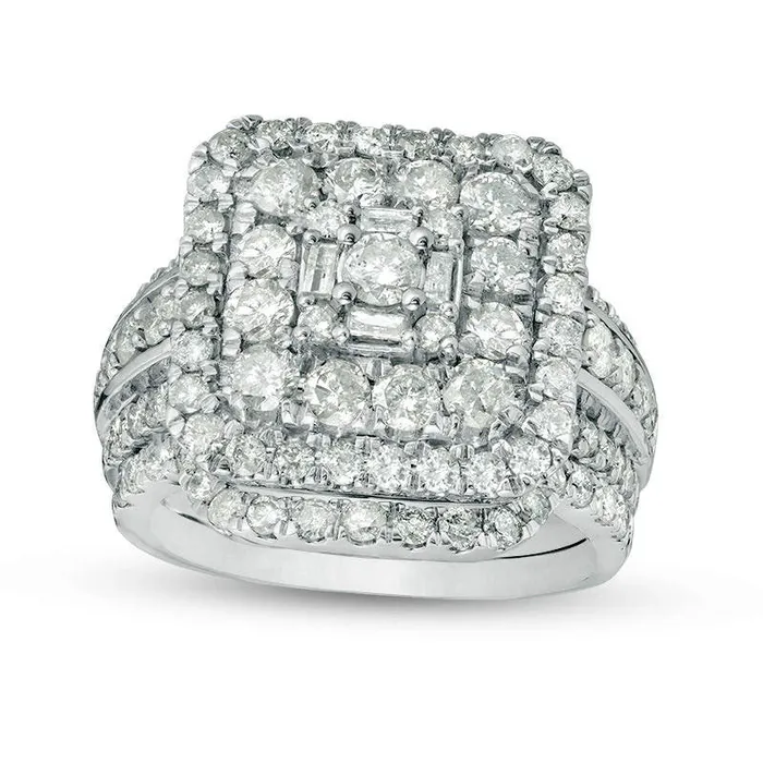 Rings 25 CT TW Natural Diamond Square Frame MultiRow Bridal Engagement Ring Set in Solid 10K White Gold Goldia
