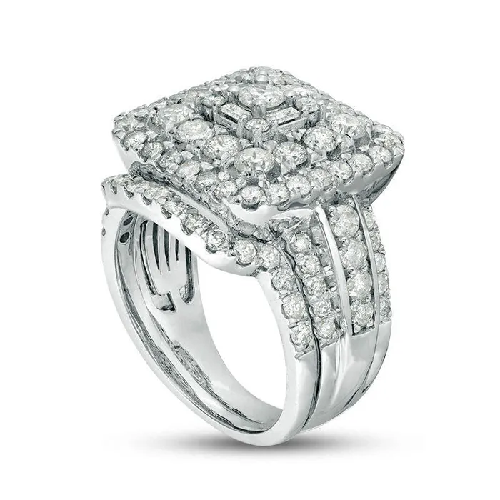 Rings 25 CT TW Natural Diamond Square Frame MultiRow Bridal Engagement Ring Set in Solid 10K White Gold Goldia