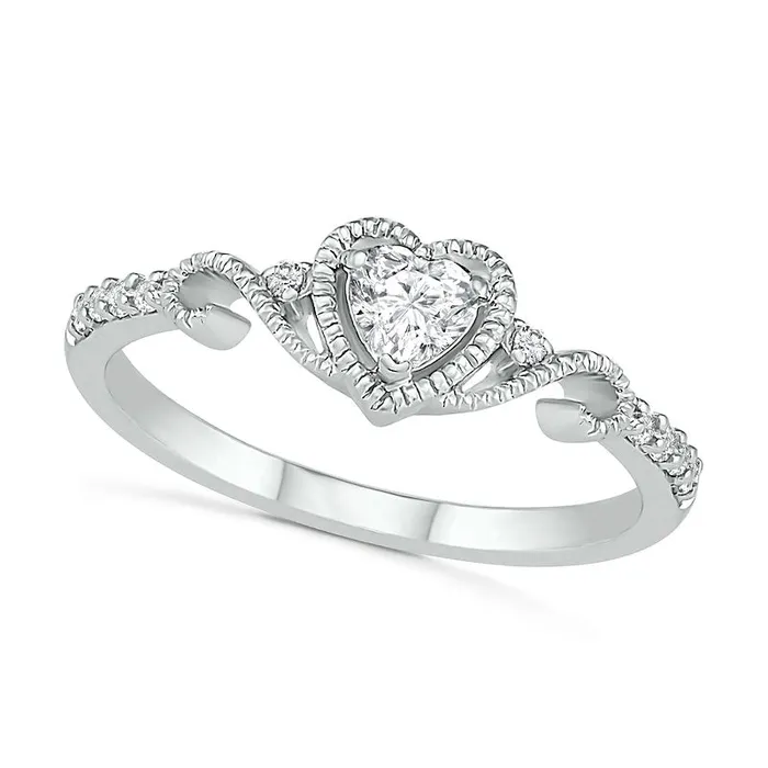 Rings 40mm HeartShaped LabCreated White Sapphire Bead Frame Scrollwork Tapered Shank Antique VintageStyle Ring in Sterling Silver Goldia