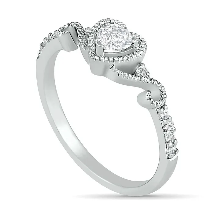 Rings 40mm HeartShaped LabCreated White Sapphire Bead Frame Scrollwork Tapered Shank Antique VintageStyle Ring in Sterling Silver Goldia