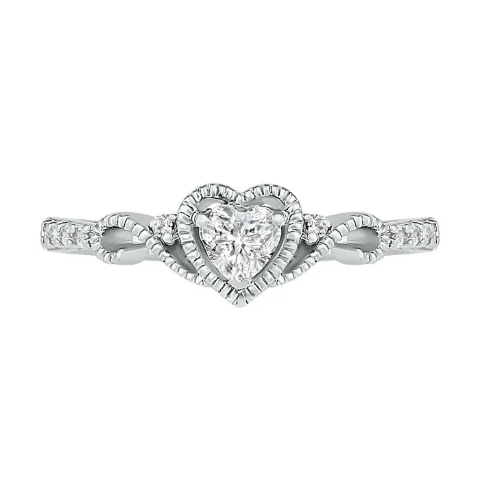 Rings 40mm HeartShaped LabCreated White Sapphire Bead Frame Scrollwork Tapered Shank Antique VintageStyle Ring in Sterling Silver Goldia