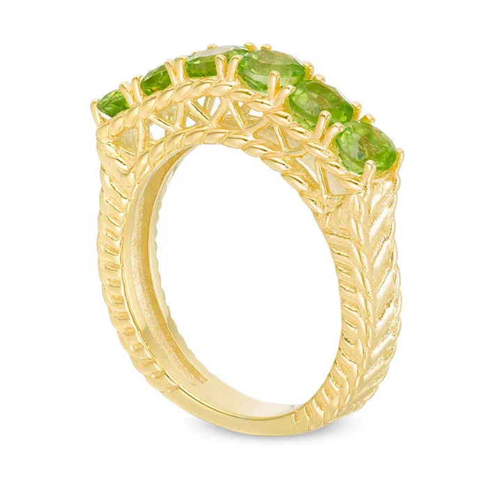 Rings 40mm Peridot Six Stone Ring in Sterling Silver with Solid 14K Gold Plate Goldia