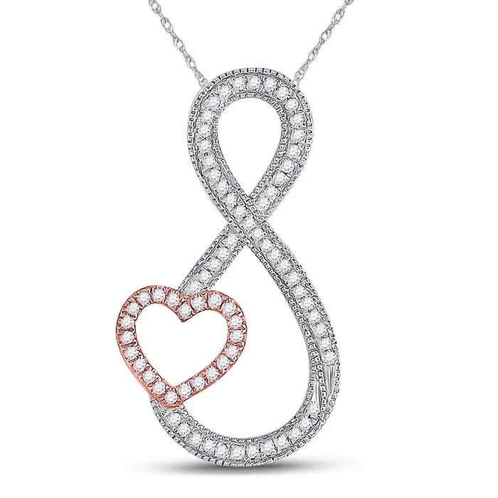 Rings gndatlanta 10k Twotone Gold Round Diamond Heart Infinity Pendant 15 Cttw