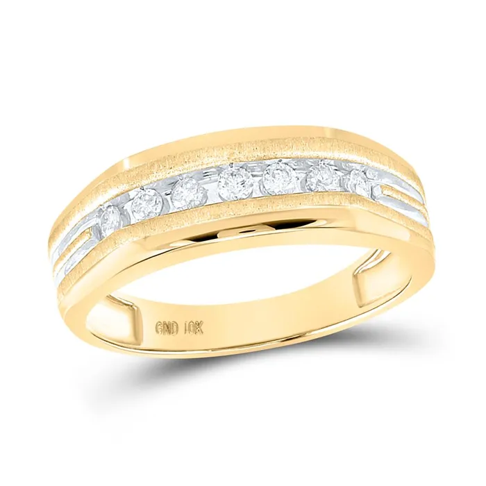 Rings gndatlanta 10k Twotone Yellow Gold Round Diamond Grooved Wedding Band Ring 14 Cttw