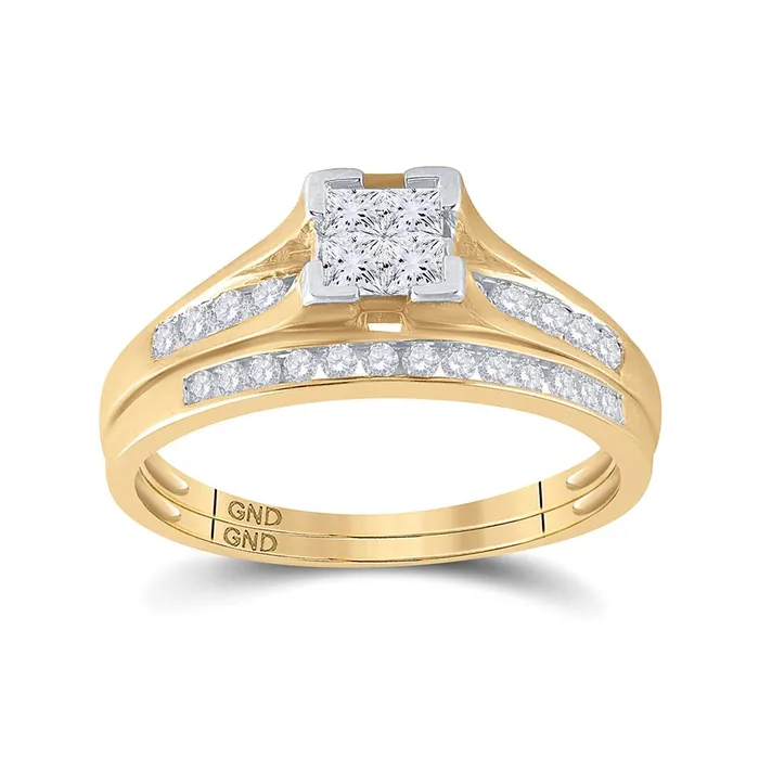 Rings gndatlanta 10k Yellow Gold Princess Diamond Bridal Wedding Ring Set 12 Cttw Size 5