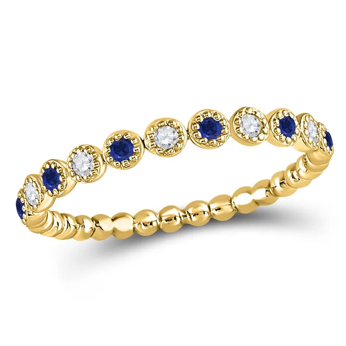 Rings gndatlanta 10k Yellow Gold Round Blue Sapphire Diamond Beaded Dot Stackable Band Ring 16 Cttw