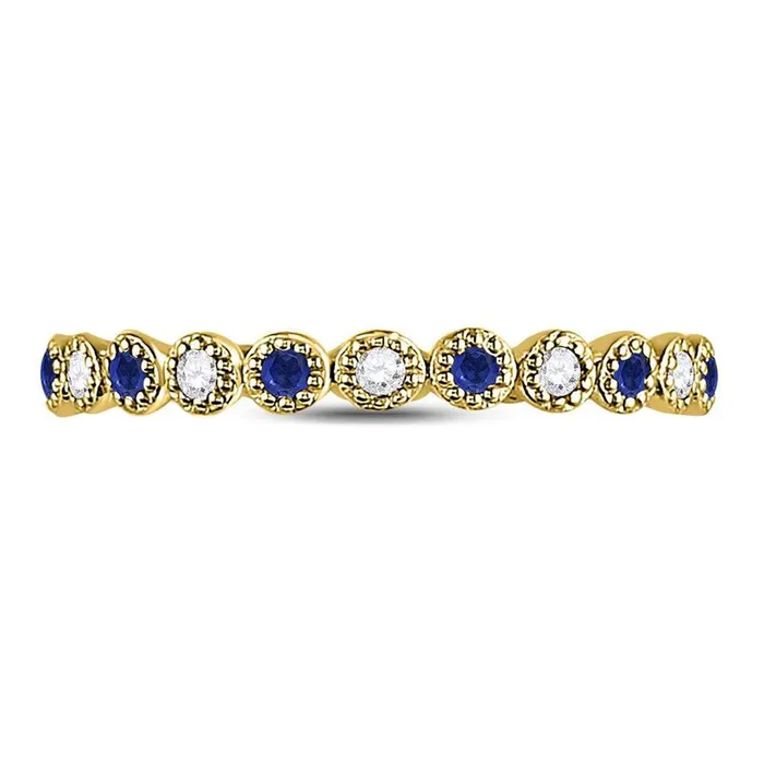 Rings gndatlanta 10k Yellow Gold Round Blue Sapphire Diamond Beaded Dot Stackable Band Ring 16 Cttw