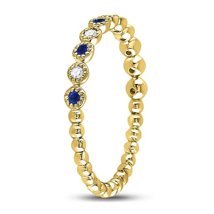 Rings gndatlanta 10k Yellow Gold Round Blue Sapphire Diamond Beaded Dot Stackable Band Ring 16 Cttw
