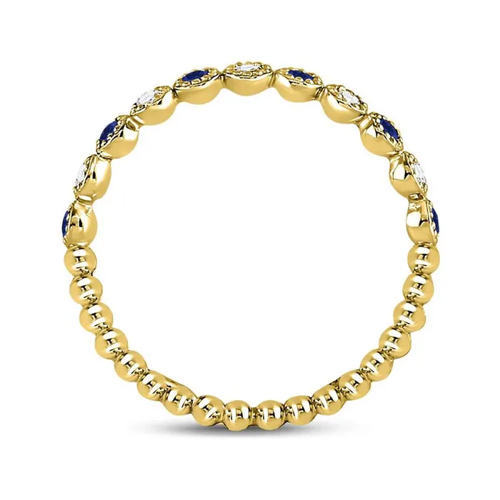 Rings gndatlanta 10k Yellow Gold Round Blue Sapphire Diamond Beaded Dot Stackable Band Ring 16 Cttw