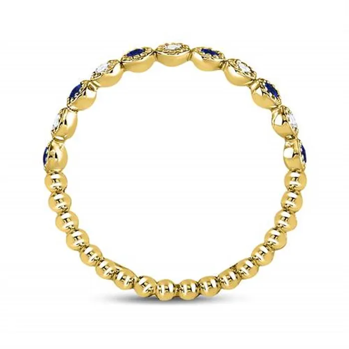 Rings gndatlanta 10k Yellow Gold Round Blue Sapphire Diamond Beaded Dot Stackable Band Ring 16 Cttw