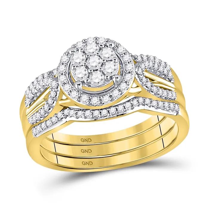 Rings gndatlanta 10k Yellow Gold Round Diamond Bridal Wedding Ring Set 12 Cttw