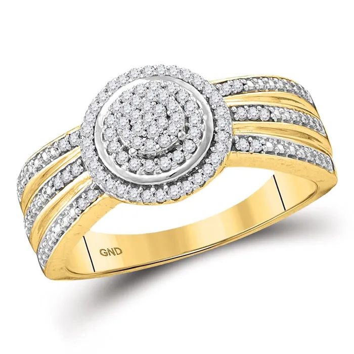 Rings gndatlanta 10k Yellow Gold Round Diamond Cluster Bridal Engagement Ring 15 Cttw