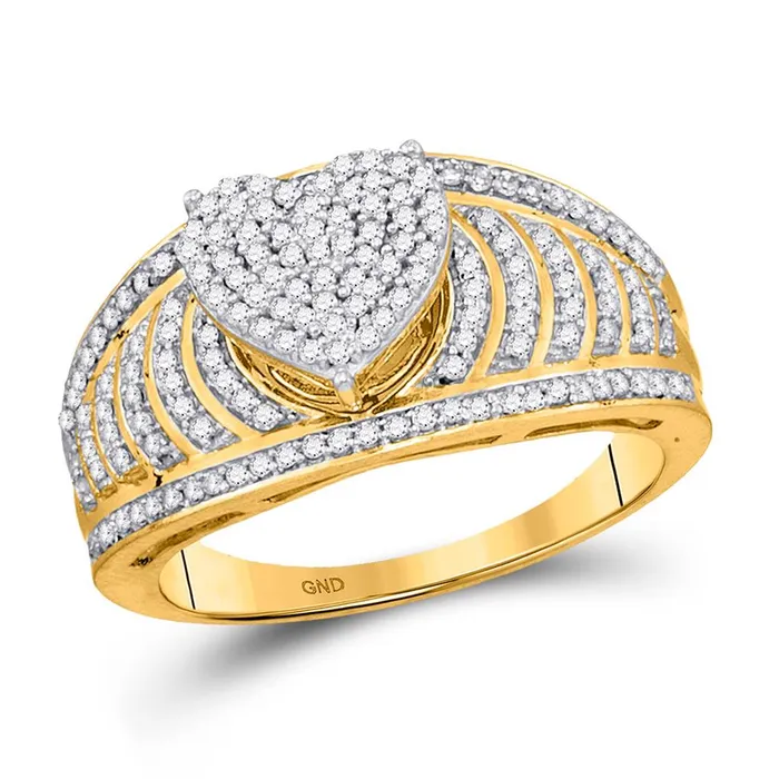 Rings gndatlanta 10k Yellow Gold Round Diamond Heart Cluster Ring 12 Cttw