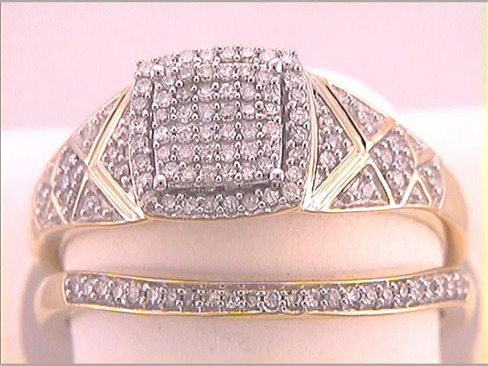 Rings gndatlanta 10k Yellow Gold Square Cluster Diamond Wedding Ring Set 13 Cttw