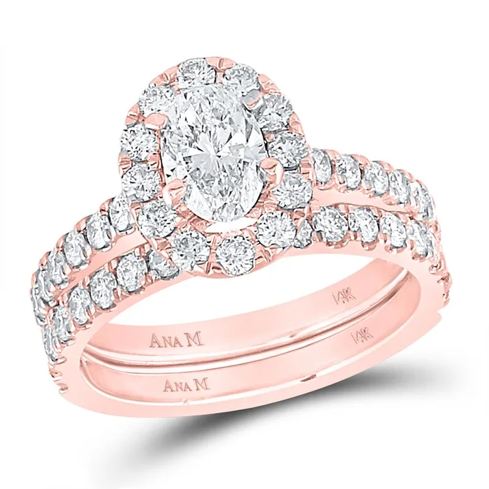 Rings gndatlanta 14k Rose Gold Oval Diamond Bridal Wedding Ring Set 178 Cttw Certified