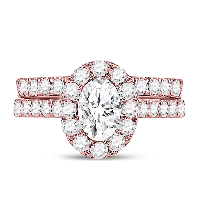 Rings gndatlanta 14k Rose Gold Oval Diamond Bridal Wedding Ring Set 178 Cttw Certified