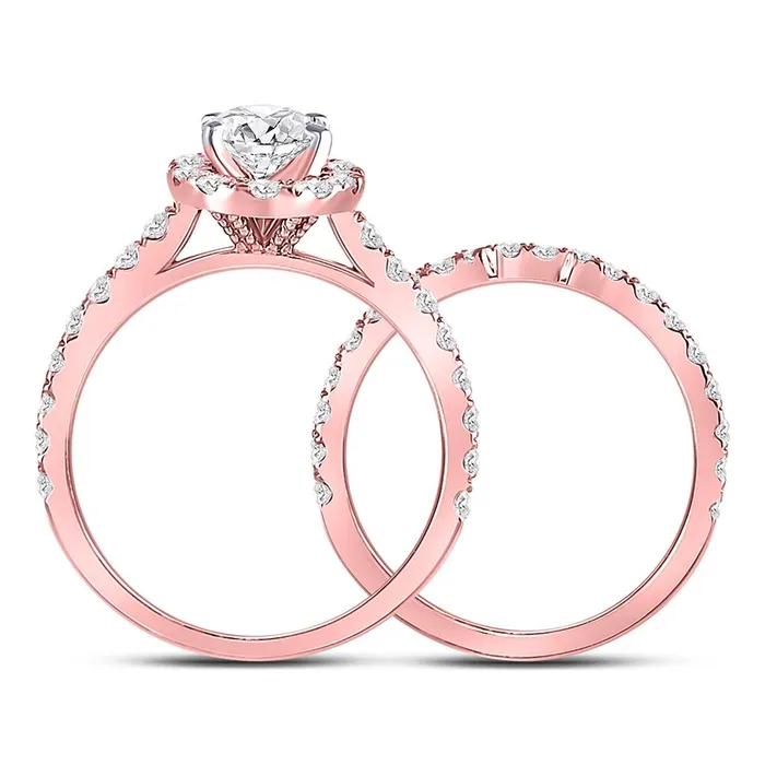 Rings gndatlanta 14k Rose Gold Oval Diamond Bridal Wedding Ring Set 178 Cttw Certified