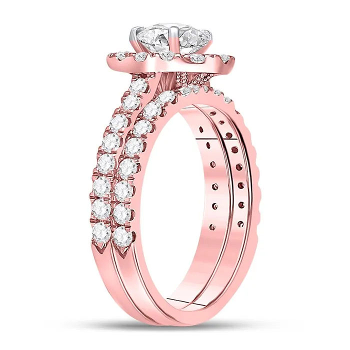 Rings gndatlanta 14k Rose Gold Oval Diamond Bridal Wedding Ring Set 178 Cttw Certified