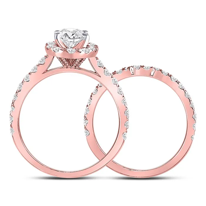 Rings gndatlanta 14k Rose Gold Oval Diamond Bridal Wedding Ring Set 178 Cttw Certified