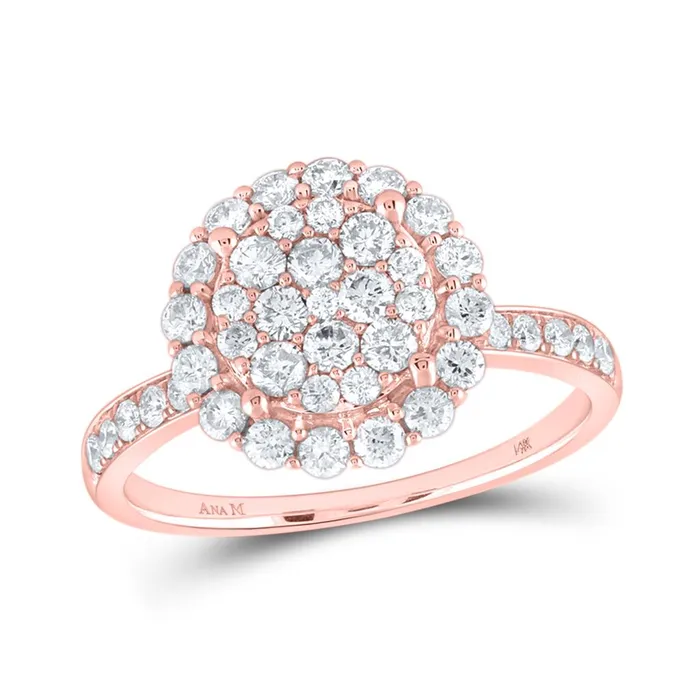 Rings gndatlanta 14k Rose Gold Round Diamond Halo Cluster Ring 1 Cttw