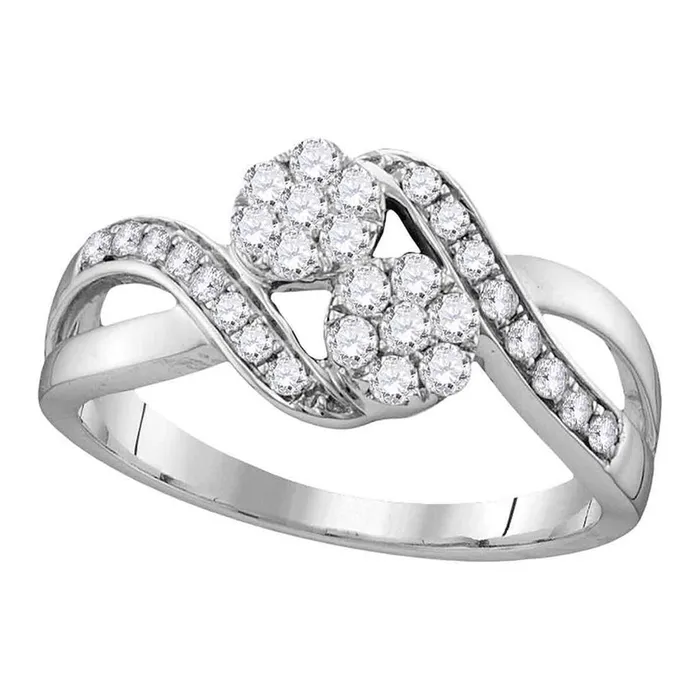 Rings gndatlanta 14k White Gold Round Diamond 2stone Bridal Engagement Ring 12 Cttw