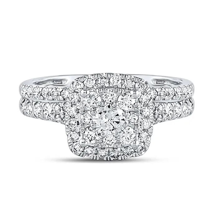Rings gndatlanta 14k White Gold Round Diamond Bridal Wedding Ring Set 1 Cttw Certified