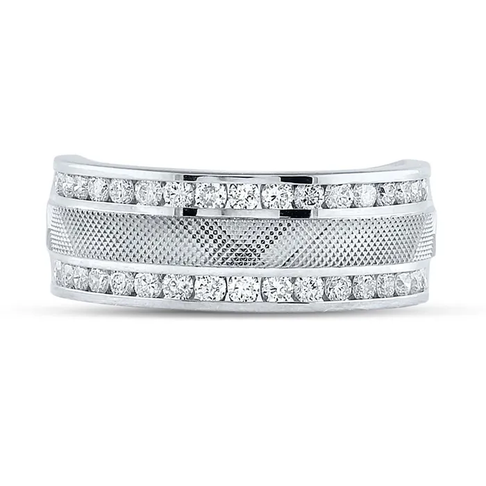 Rings gndatlanta 14k White Gold Round Diamond Double Row Textured Wedding Band Ring 1 Cttw