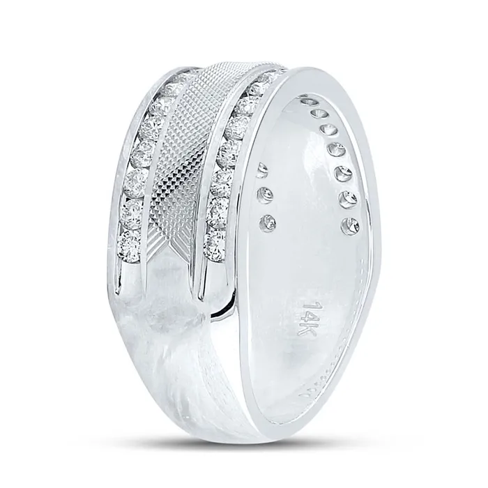 Rings gndatlanta 14k White Gold Round Diamond Double Row Textured Wedding Band Ring 1 Cttw
