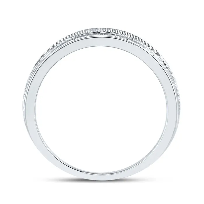 Rings gndatlanta 14k White Gold Round Diamond Double Row Textured Wedding Band Ring 1 Cttw