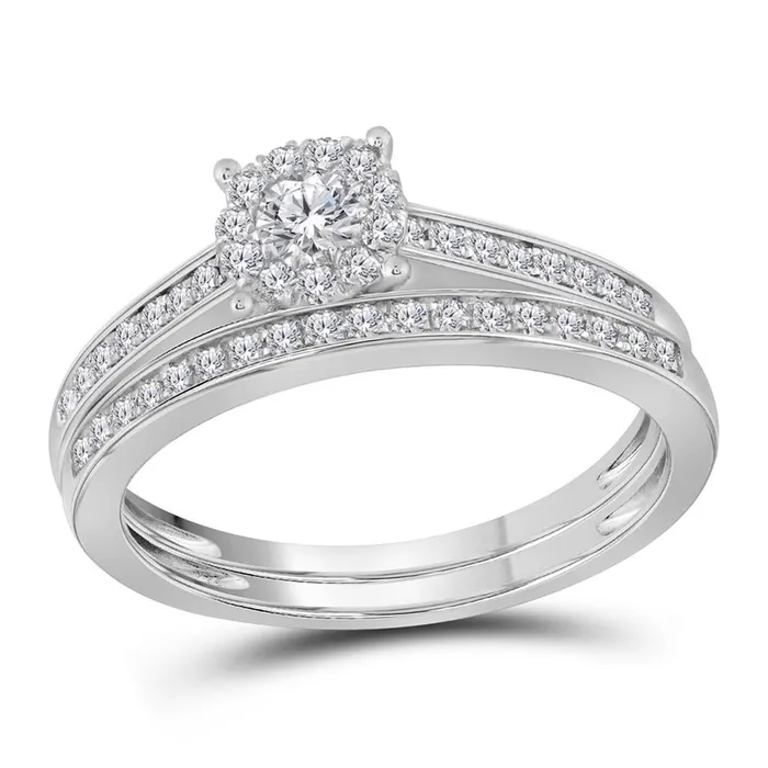Rings gndatlanta 14k White Gold Round Diamond Slender Halo Bridal Wedding Ring Set 12 Cttw