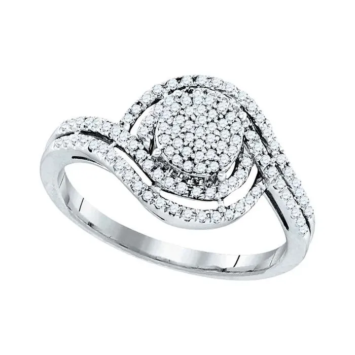 Rings gndatlanta 14k White Gold Round Diamond Swirl Cluster Ring 13 Cttw