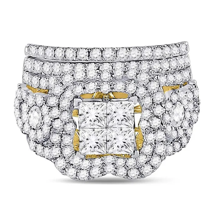 Rings gndatlanta 14k Yellow Gold Princess Diamond Bridal Wedding Ring Set 4 Cttw