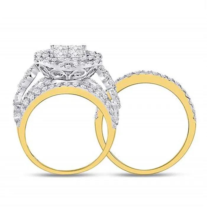 Rings gndatlanta 14k Yellow Gold Princess Diamond Bridal Wedding Ring Set 4 Cttw