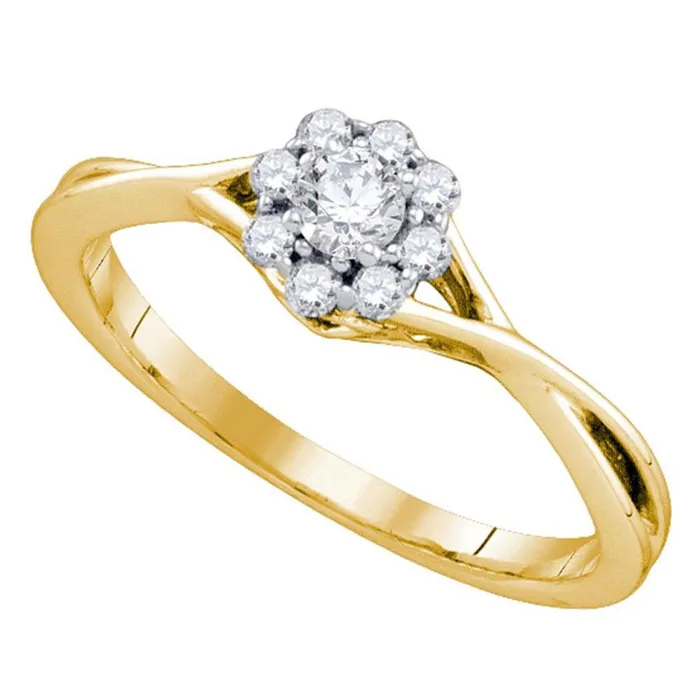 Rings gndatlanta 14k Yellow Gold Round Diamond Flower Cluster Promise Ring 14 Cttw