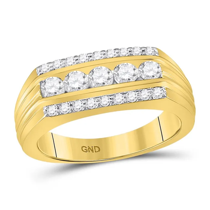Rings gndatlanta 14k Yellow Gold Round Diamond Wedding MachineSet Band Ring 1 Cttw