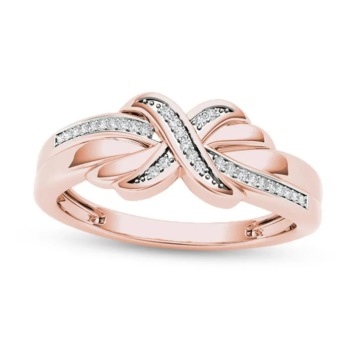 Rings Goldia 007 CT TW Natural Diamond X Ring in Solid 10K Rose Gold