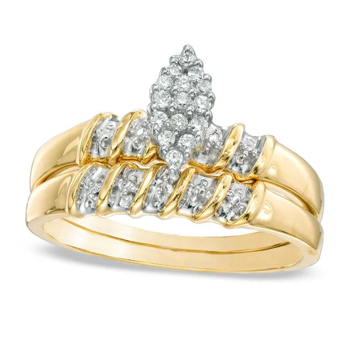 Rings Goldia 010 CT TW Natural Diamond Marquise Cluster Bridal Engagement Ring Set in Solid 10K Yellow Gold