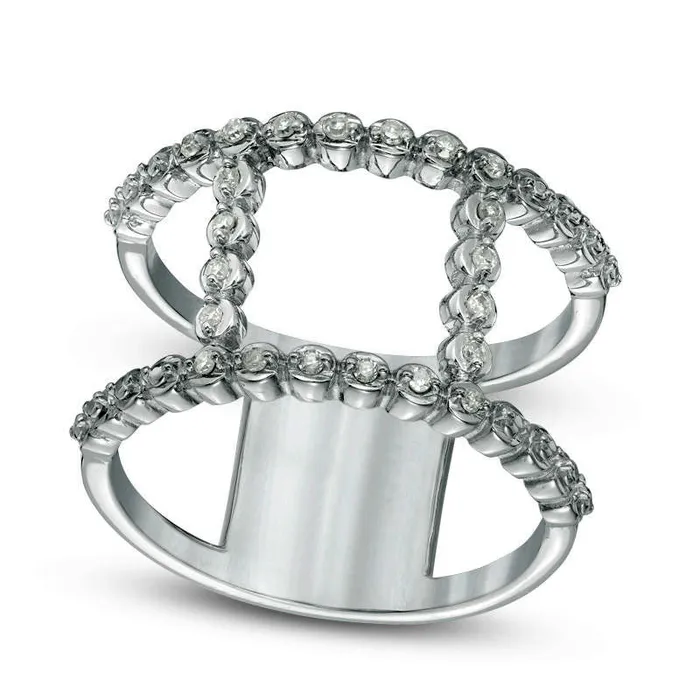 Rings Goldia 010 CT TW Natural Diamond Open Double Bar Ring in Sterling Silver