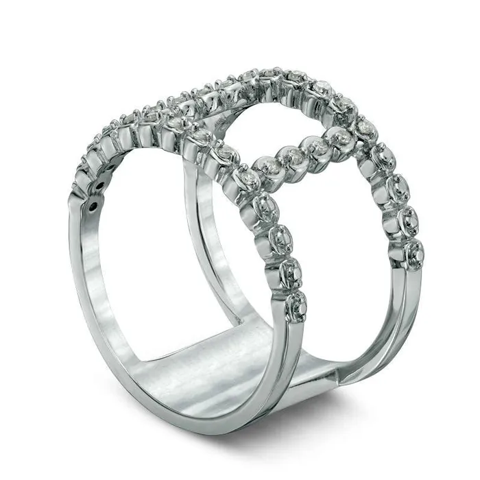 Rings Goldia 010 CT TW Natural Diamond Open Double Bar Ring in Sterling Silver