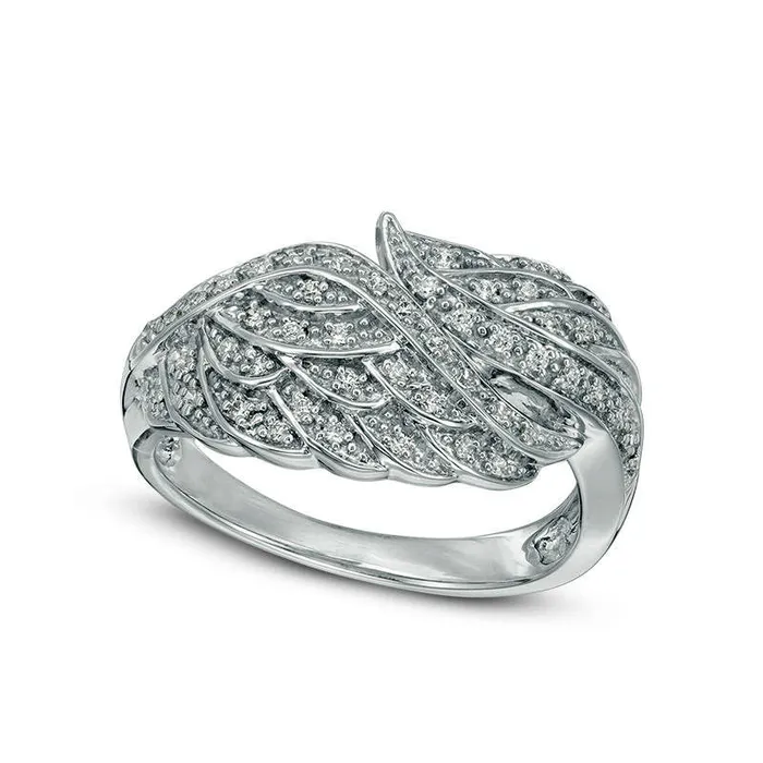 Rings Goldia 013 CT TW Natural Diamond Feathered Wings Ring in Sterling Silver