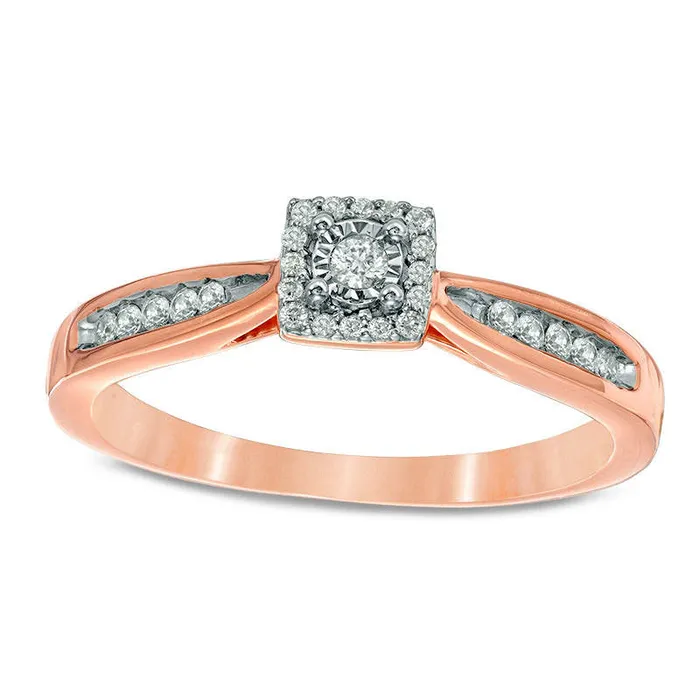 Rings Goldia 017 CT TW Natural Diamond Square Frame Promise Ring in Solid 10K Rose Gold
