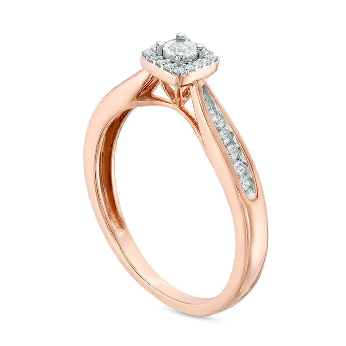 Rings Goldia 017 CT TW Natural Diamond Square Frame Promise Ring in Solid 10K Rose Gold
