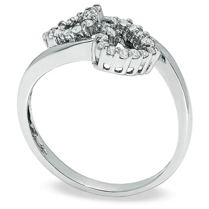 Rings Goldia 020 CT TW Natural Diamond Double Heart Bypass Ring in Solid 10K White Gold