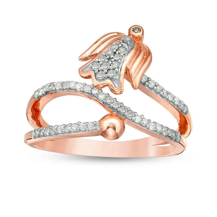 Rings Goldia 025 CT TW Natural Diamond Angel and Ball Wrap Ring in Sterling Silver in Solid 14K Rose Gold Plate