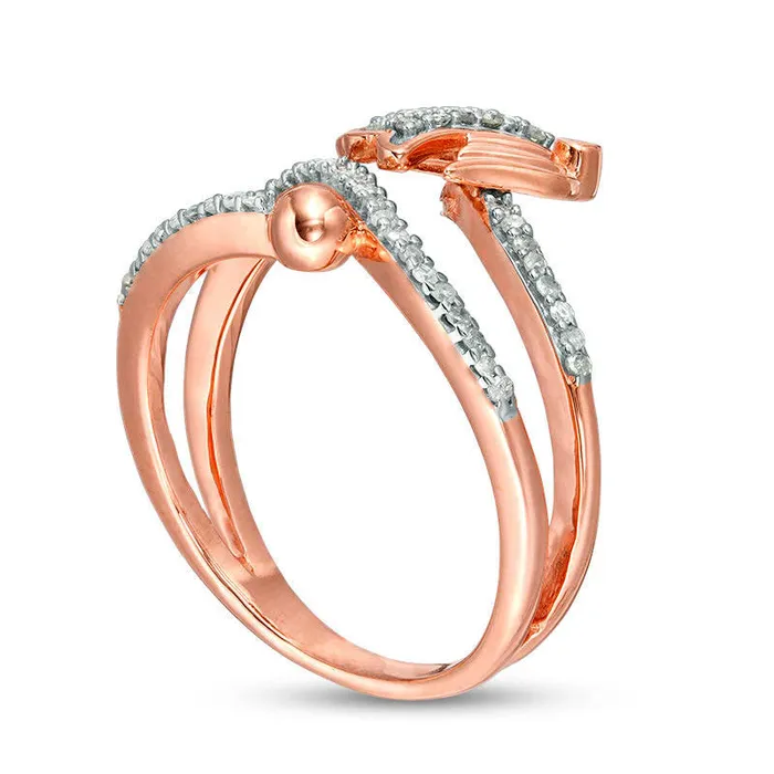 Rings Goldia 025 CT TW Natural Diamond Angel and Ball Wrap Ring in Sterling Silver in Solid 14K Rose Gold Plate