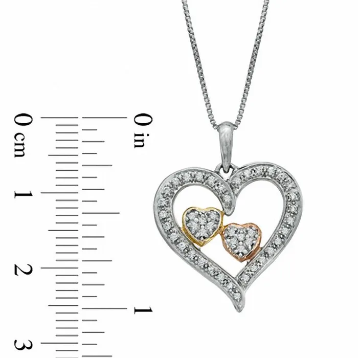 Rings Goldia 025 CT TW Natural Diamond Embracing Hearts Pendant in Sterling Silver and 14K TwoTone Gold Plate